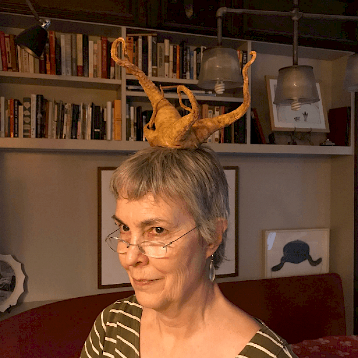 Prudence in her parsnip fascinator